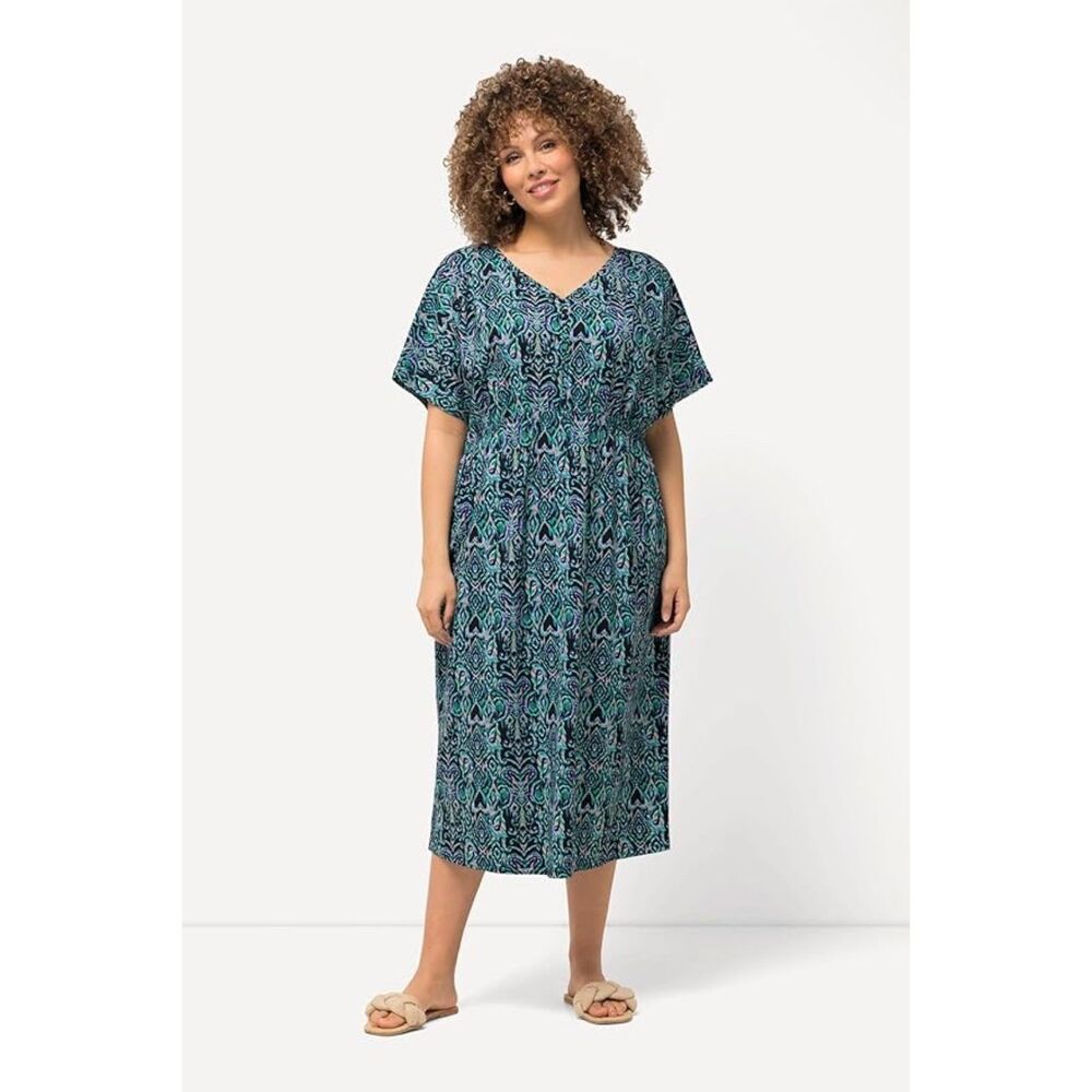 Ulla Popkin Midi Maxi Dress V-Neck Short Sleeves Blue Grey Pink Plus 20/22